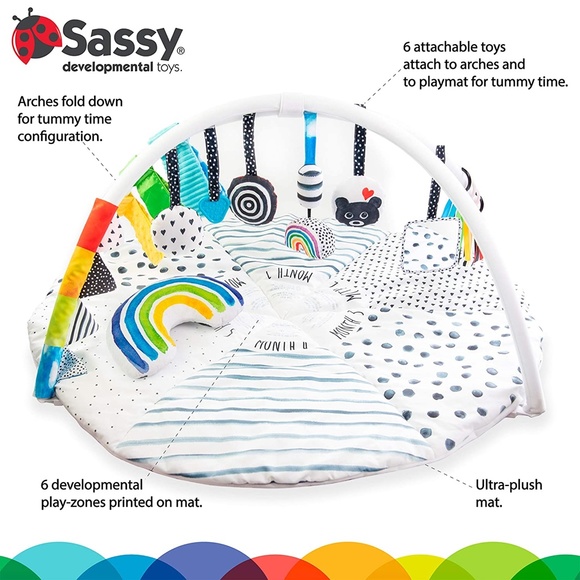 Sassy Stages STEM Developmental Play Gym, Sensory Tummy Time Activity Play Mat - Picture 2 of 10